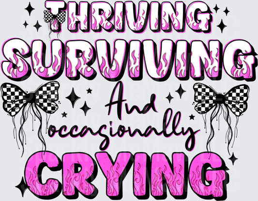 Thriving Surviving And Occasionally Crying Pink Checkered Butterfly Design