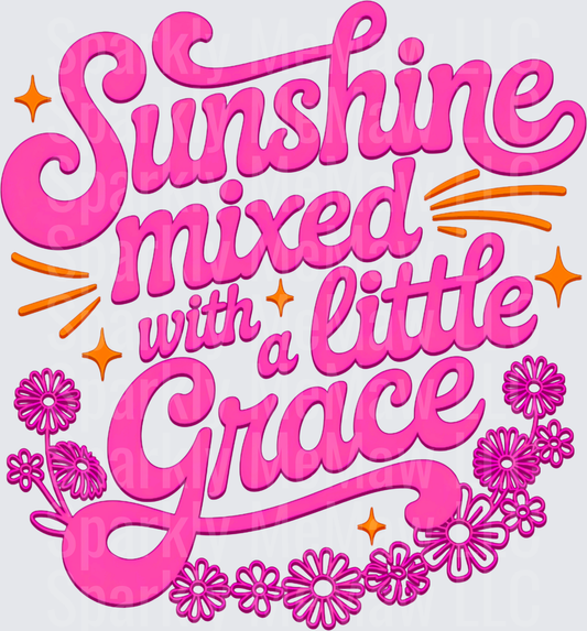 Sunshine Mixed with a Little Grace Pink Floral Lettering UV DTF Decal