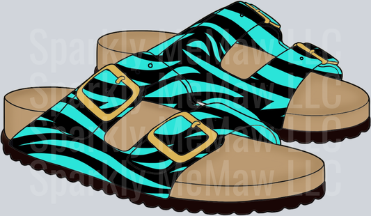 Turquoise Zebra Print Birkenstock Style Sandals UV DTF Decal