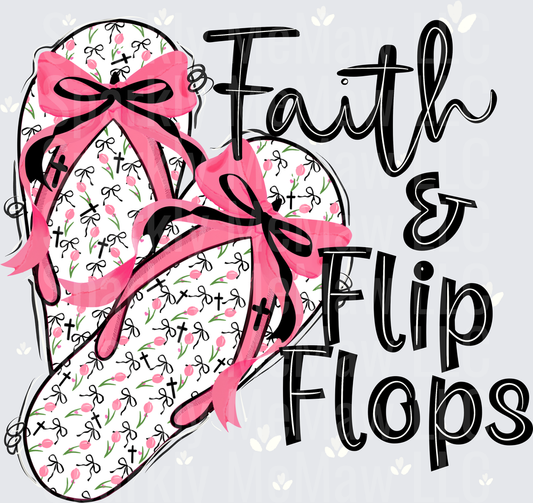Faith & Flip Flops Pink Bow Floral Cross Pattern Summer Sandals DTF Transfer for Fabrics