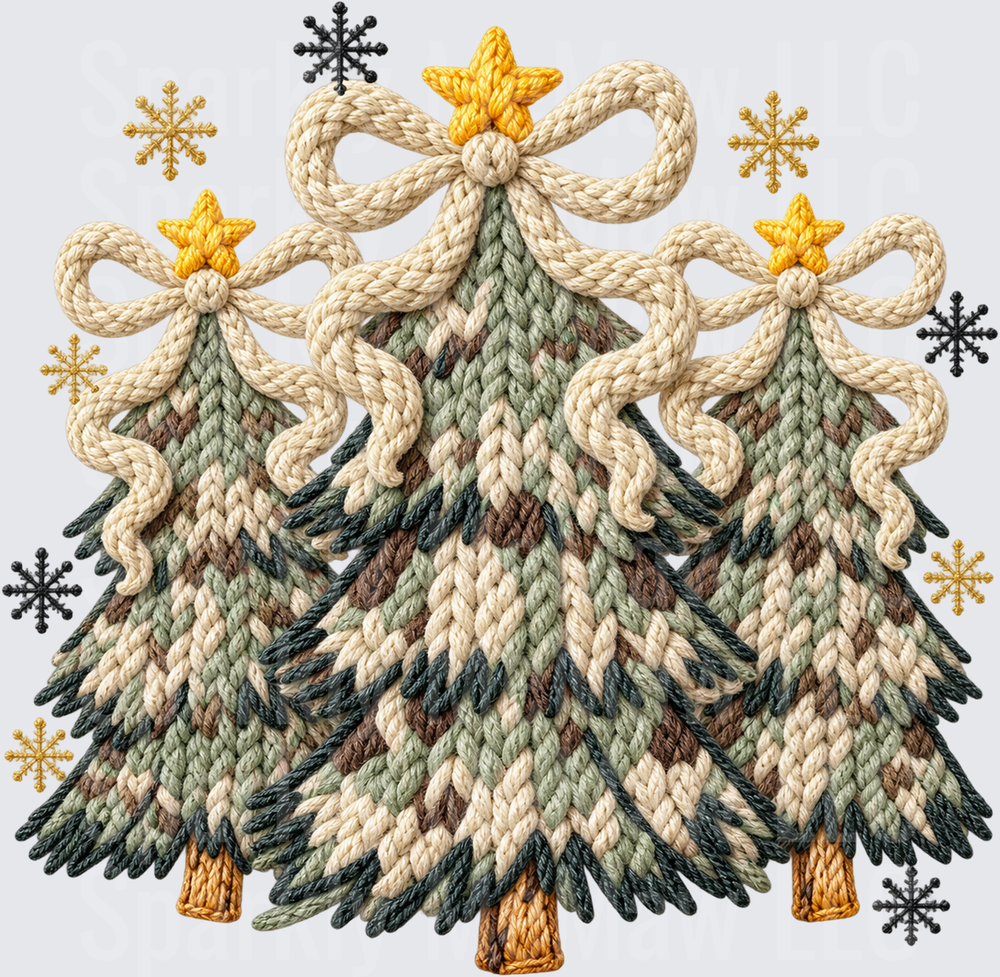Knit Christmas Trees Trio UV DTF Decal