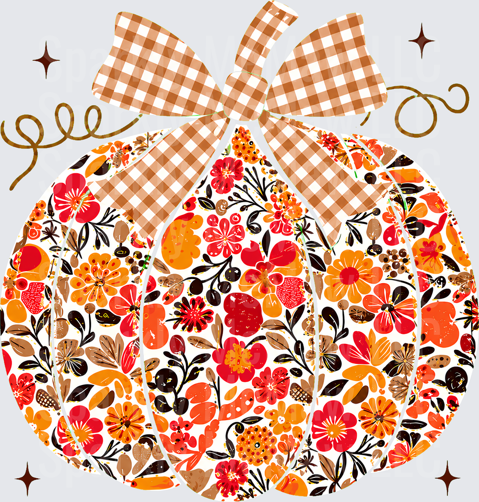 Floral Pumpkin Gingham Bow UV DTF Decal