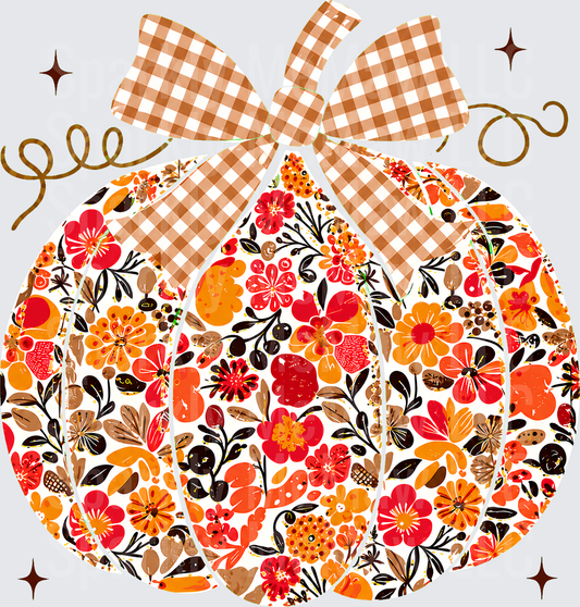 Floral Pumpkin Gingham Bow UV DTF Decal