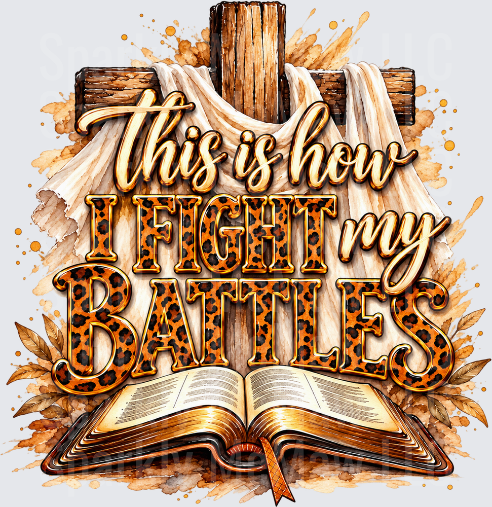 This Is How I Fight My Battles Cross Bible Leopard Print this is a DTF Transfer for Fabrics