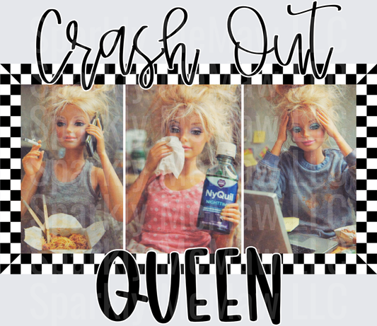 Crash Out Queen Barbie Doll Meme Checkered Border UV DTF Decal