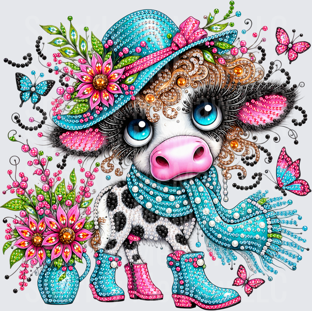 Blinged Out Baby Cow UV DTF Decal