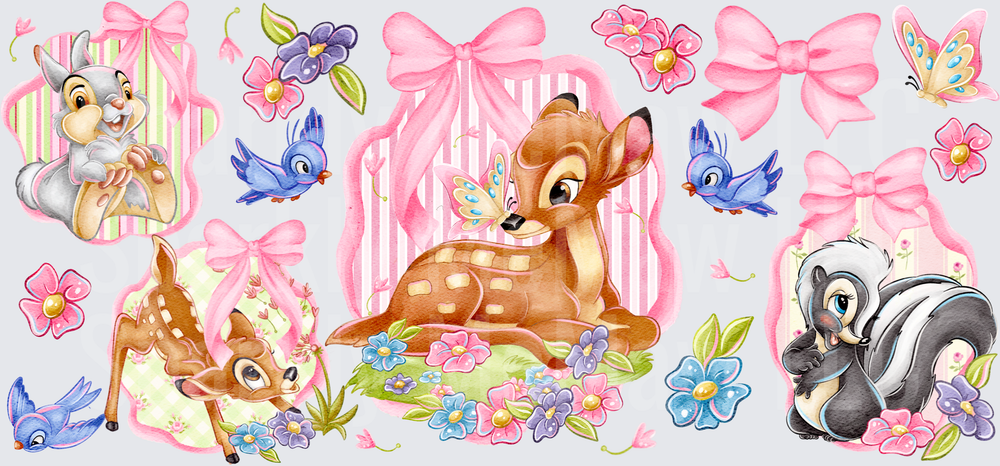 Bambi Friends Floral Pink Bow is a UV DTF 16 OZ Wrap
