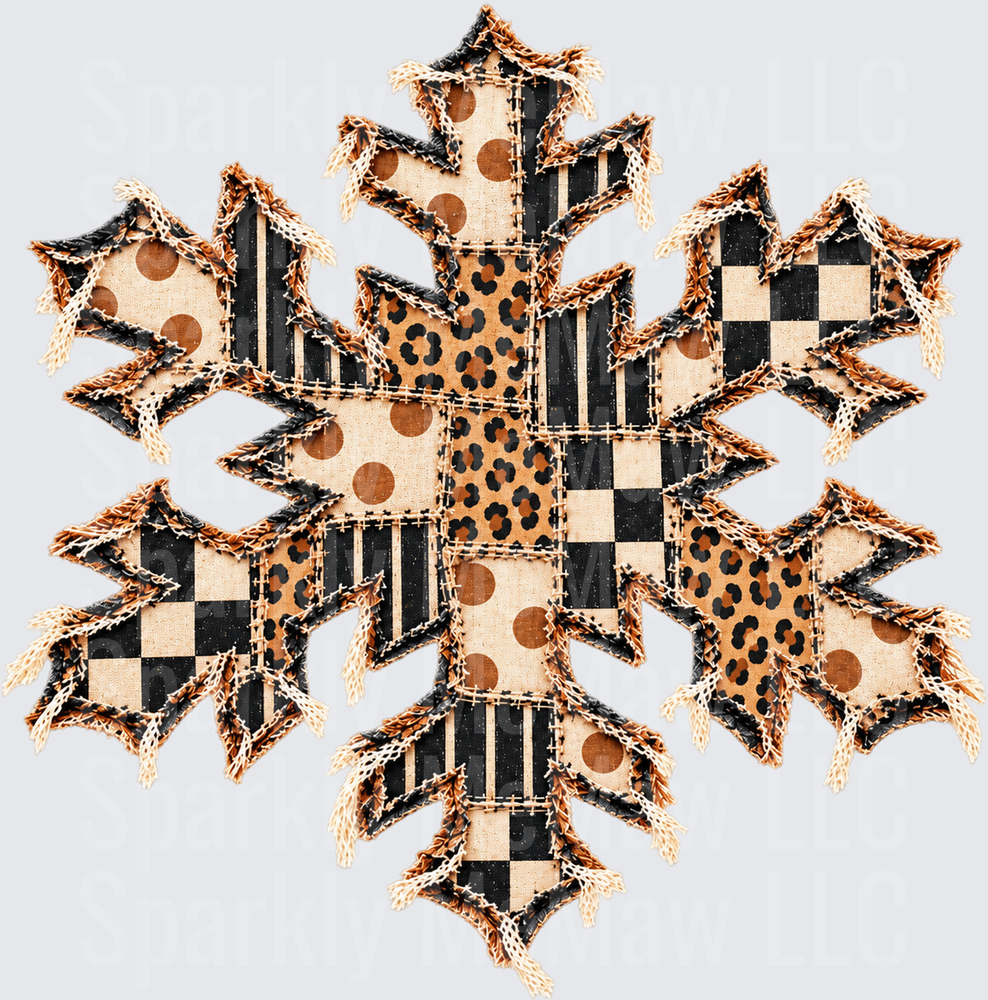 Leopard Print Patchwork Snowflake this is a DTF Transfer for Fabrics