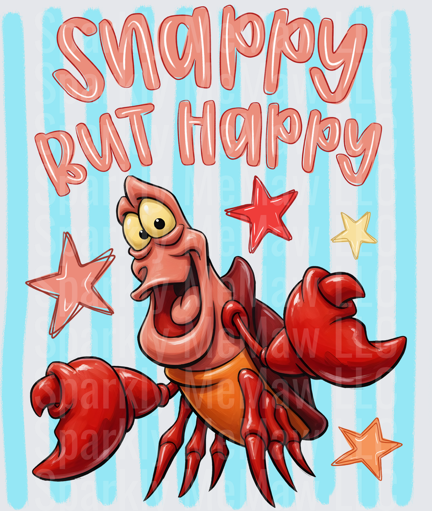 Snappy But Happy Cute Crab with Stars DTF Transfer for Fabric