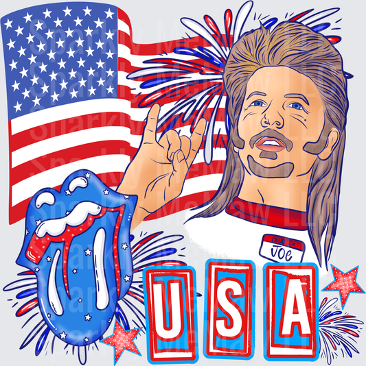 Joe Dirt Patriotic Fourth of July USA Fireworks Design DTF Transfer for Fabric