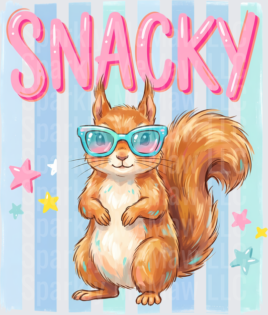 Snacky Squirrel with Turquoise Glasses on Pastel Stripes UV DTF Decal