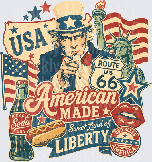 Uncle Sam American Made Sweet Land of Liberty Vintage Patriotic Collage UV DTF Decal