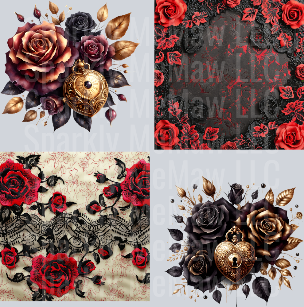 Black Red roses sheet 2  10x10