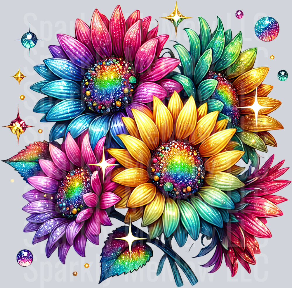 22 Rainbow Sunflower UV DTF Clip Art Decal