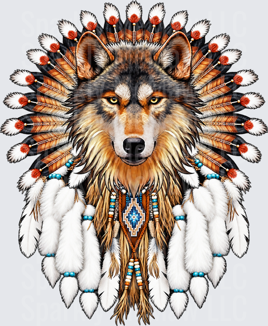 Majestic Wolf Chief Headdress DTF Transfer for Fabrics