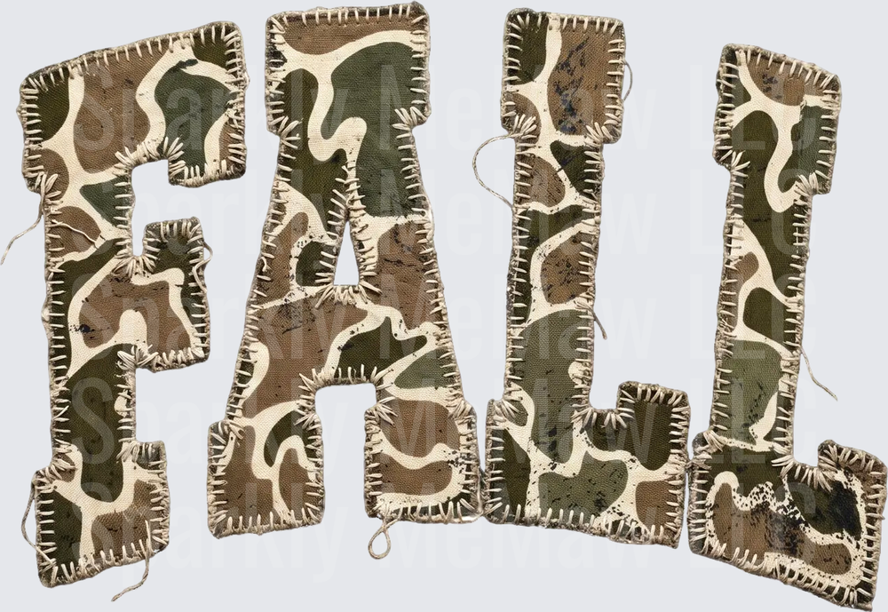 FALL Camo Stitched Letters UV DTF Decal