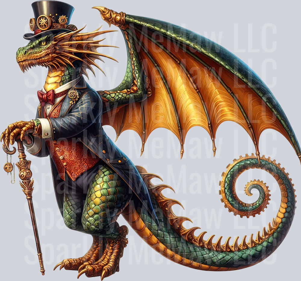 14 Steampunk Dragon UV DTF Clip Art Decal