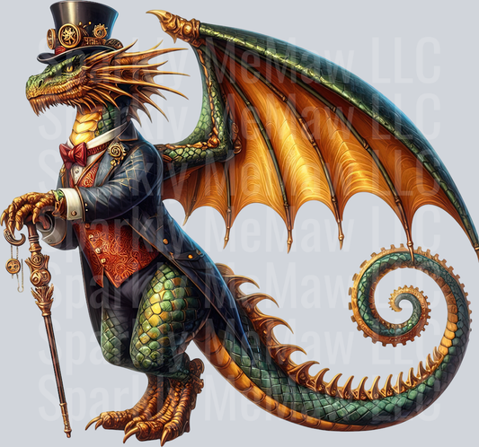 14 Steampunk Dragon UV DTF Clip Art Decal