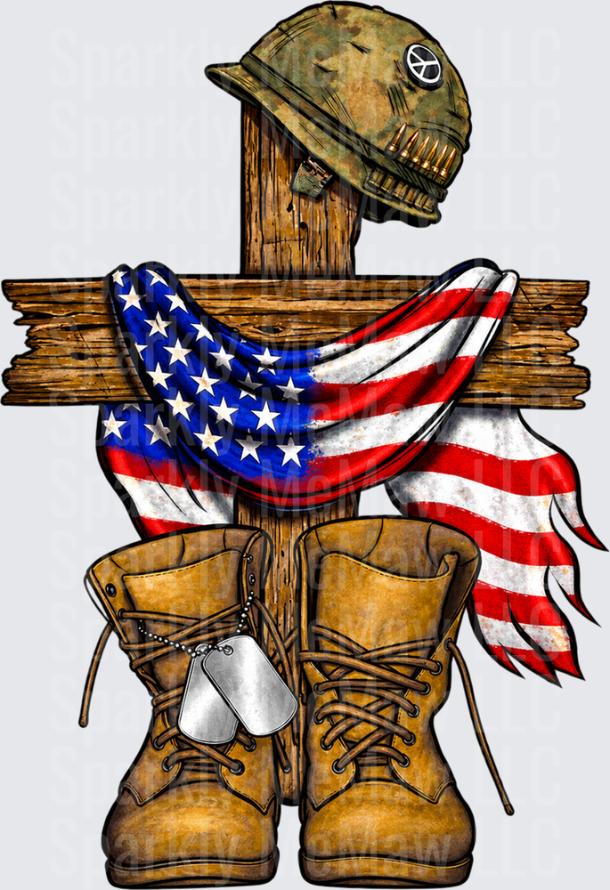 Fallen Soldier Memorial Cross UV DTF DECAL (HARD SMOOTH SURFACE)