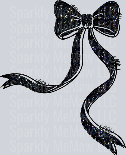 Black Sparkly Glitter Bow with Flowing Ribbons UV DTF Decal
