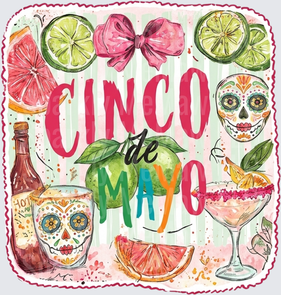 Cinco de Mayo Celebration with Sugar Skulls and Citrus Margarita Elements UV DTF Decal