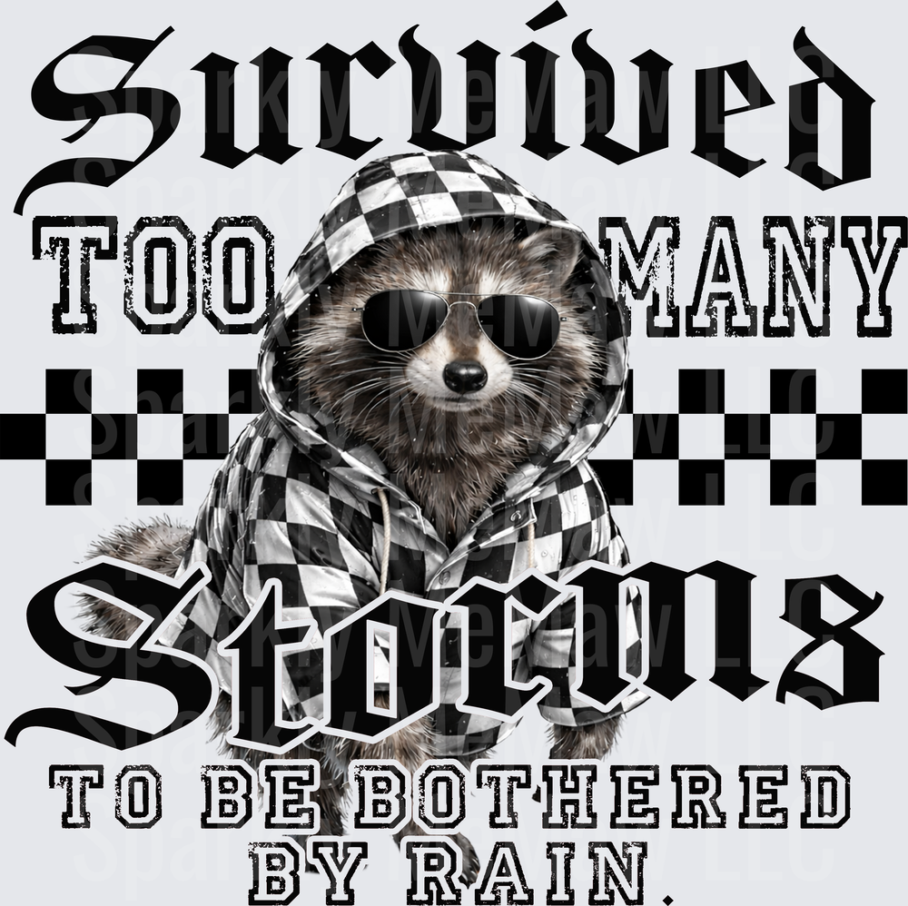 Sloth in Checkered Hoodie Sunglasses Survived Too Many Stocus Quote UV DTF Decal