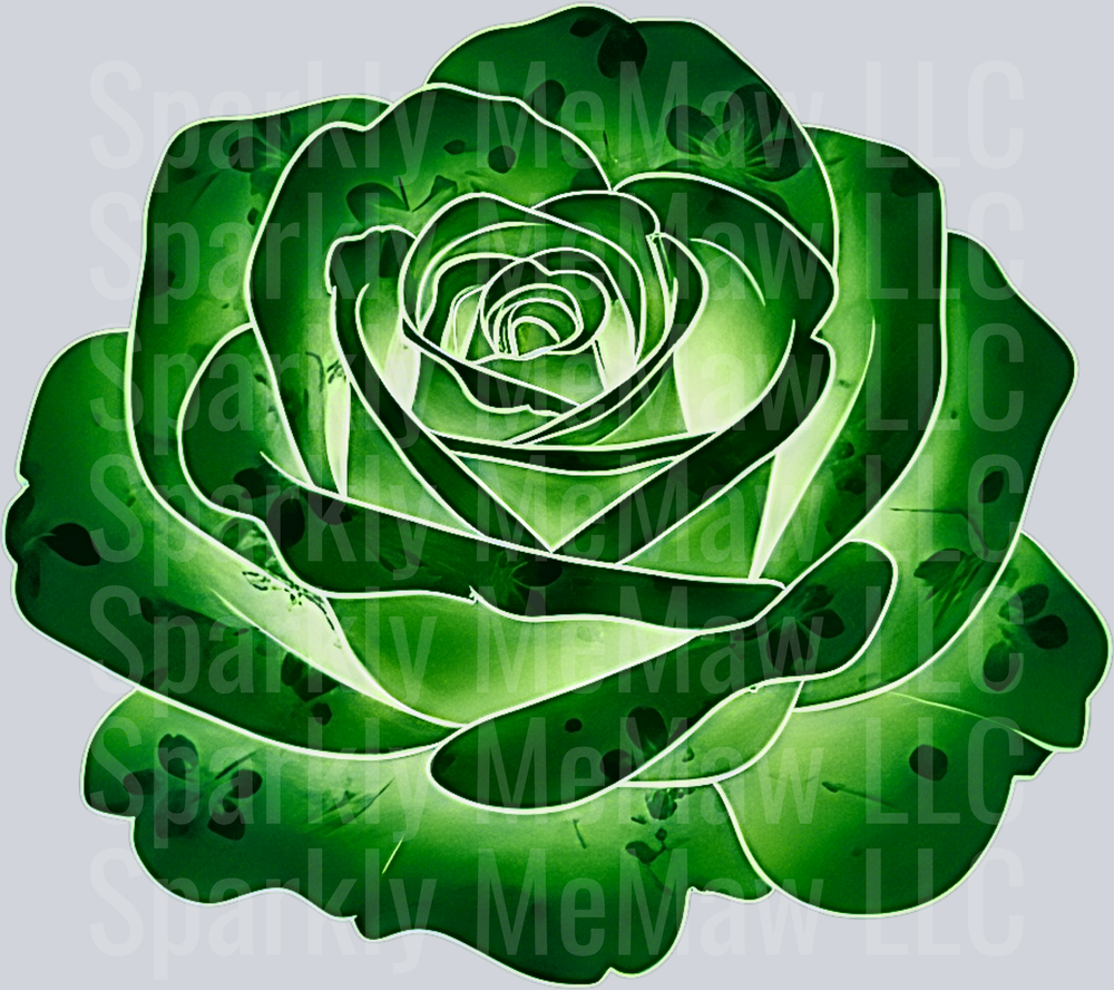 Green Rose with Paw Print Pattern UV DTF Decal
