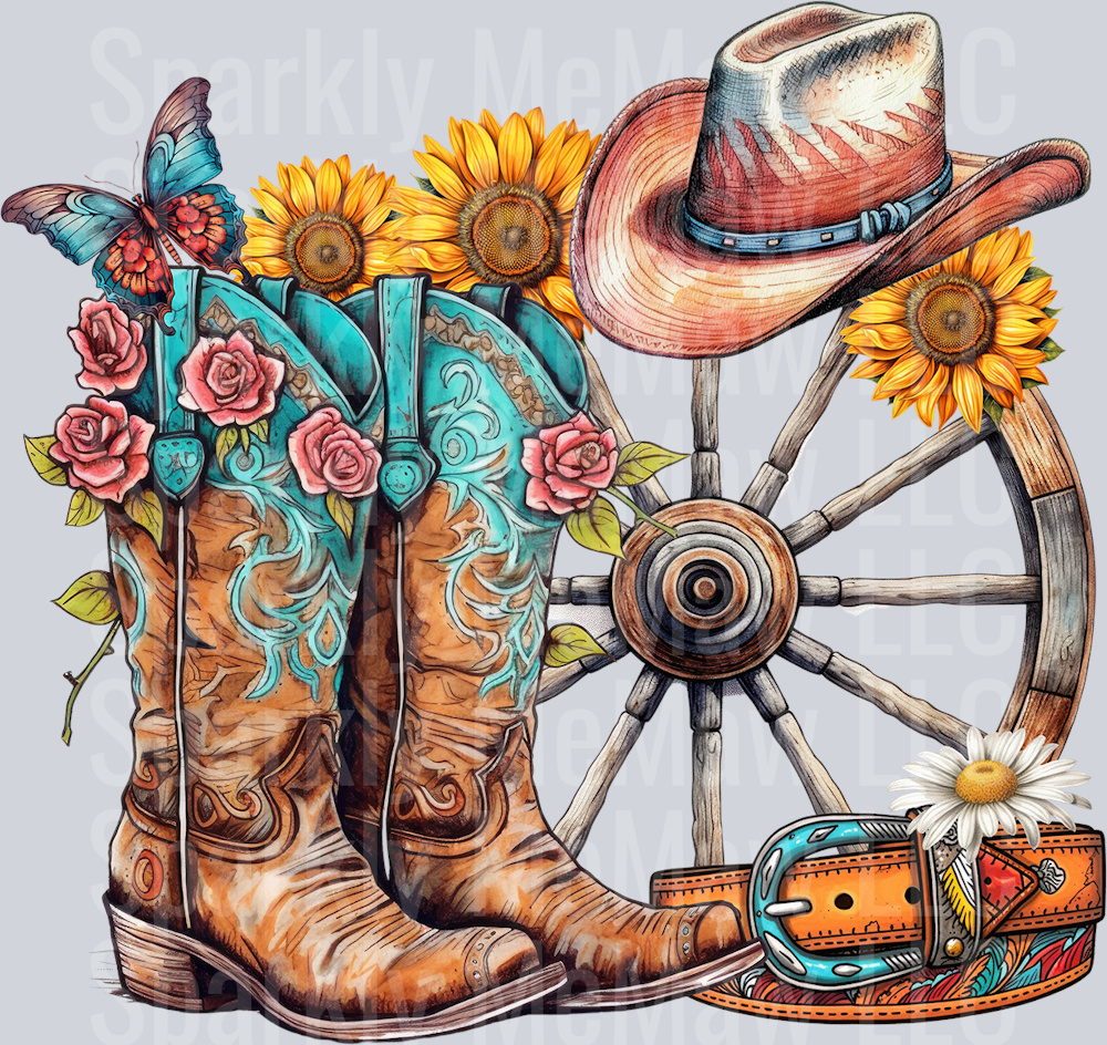 Cowgirl Boots hat Belt  UV DTF Decal