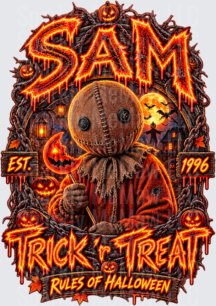Sam Trick 'r Treat Rules Halloween this is a UV DTF Decal