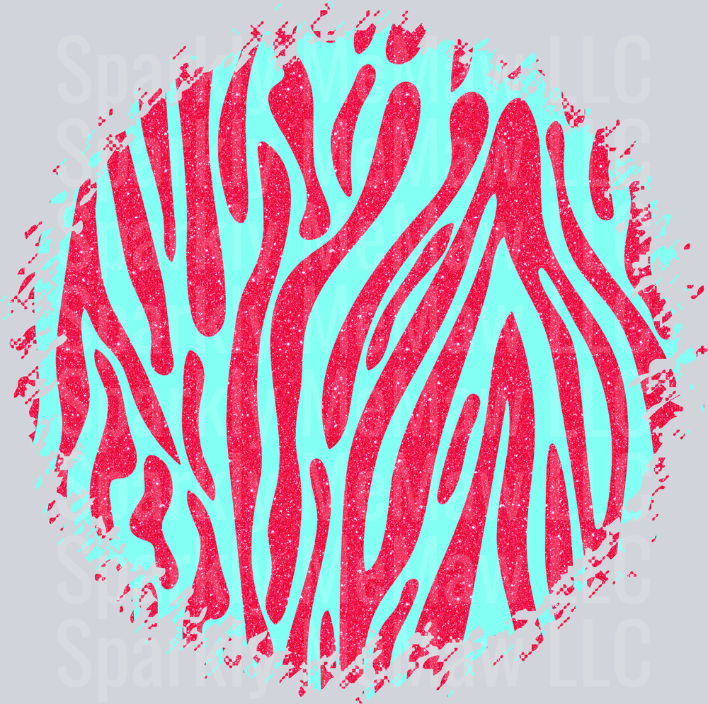 Pink and Turquoise Zebra Print Pattern with Distressed Edge UV DTF Decal