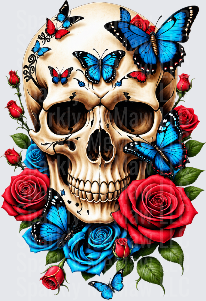 Skull Roses Butterflies UV DTF DECAL (HARD SMOOTH SURFACE)