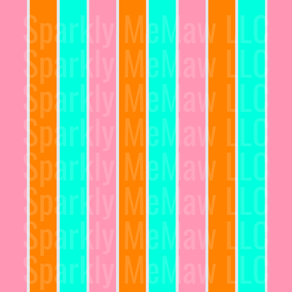 Bright Pink Orange Turquoise Vertical Stripes Pattern 10x10 UV DTF Sheet