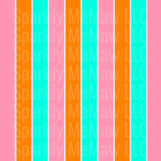 Bright Pink Orange Turquoise Vertical Stripes Pattern 10x10 UV DTF Sheet