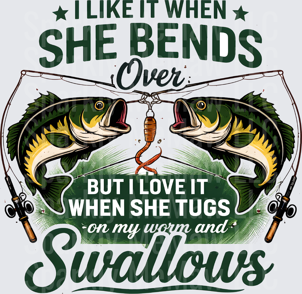 Funny Fishing Bass She Bends Over But Love When She Tugs Worm Swallows UV DTF Decal