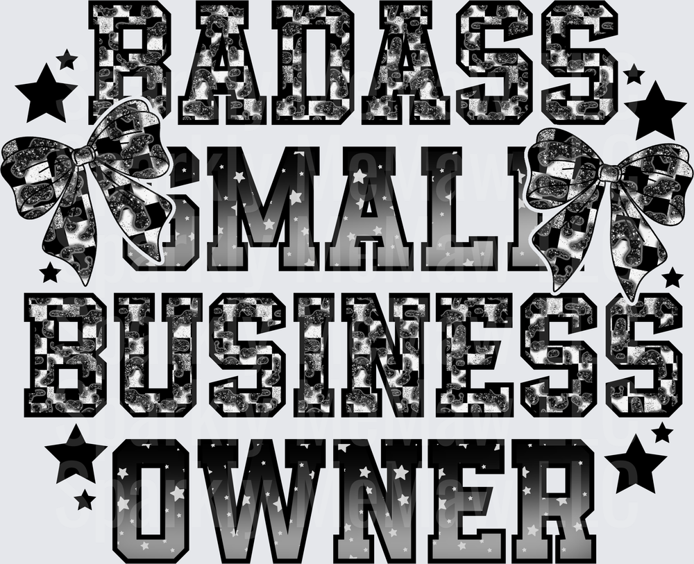 Badass Small Business Owner Black and White Paisley Bow Stars UV DTF Decal