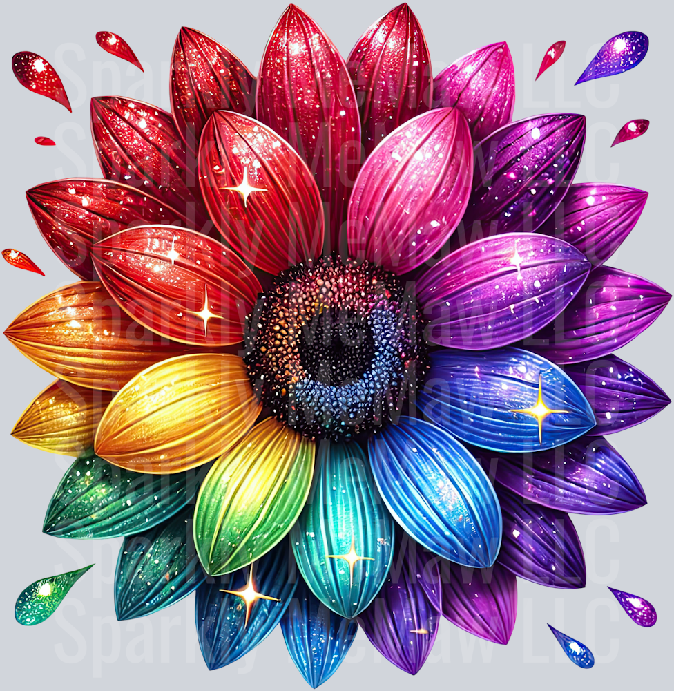 2 Rainbow Sunflower UV DTF Clip Art Decal