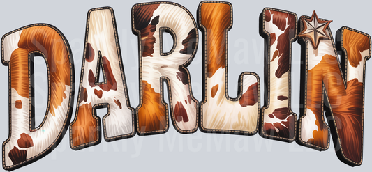 DARLIN Western Cowhide Pattern Letters with Star UV DTF Decal