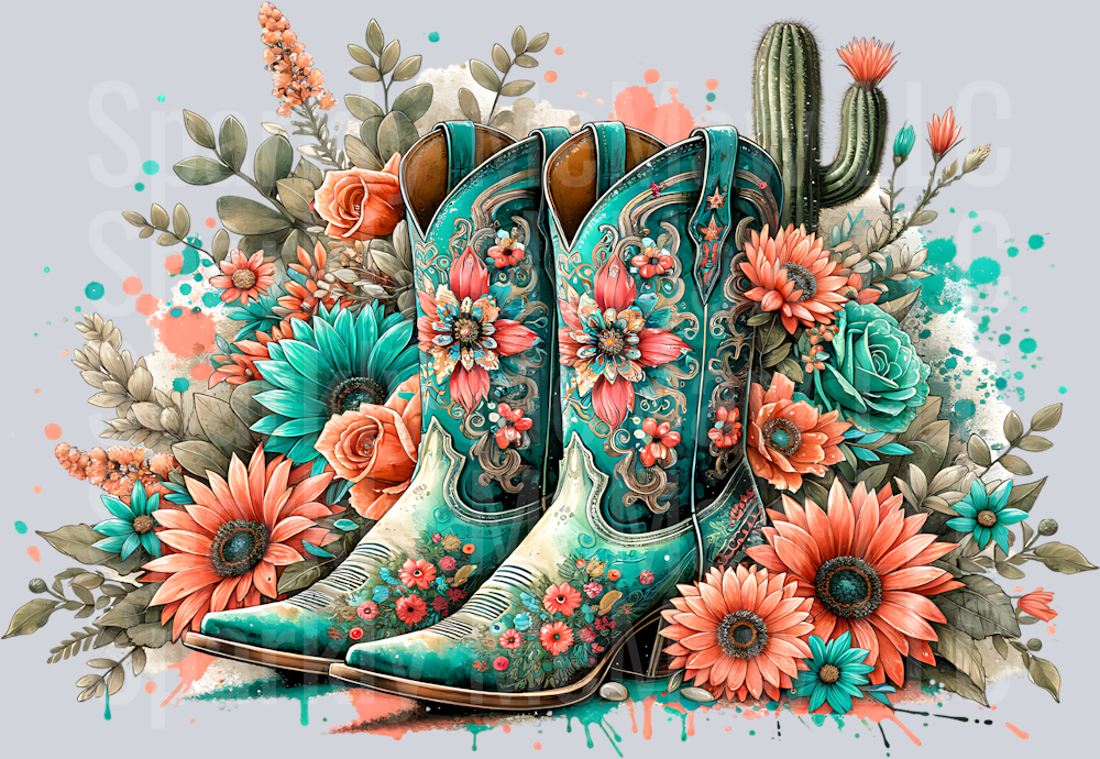 Peach Teal Boots 16 oz UV DTF Wrap