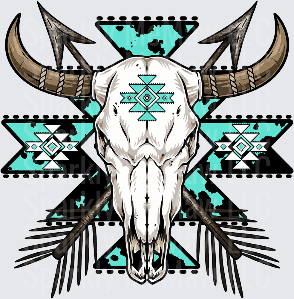 Aztec Bull Skull this is a UV DTF DECAL (HARD SMOOTH SURFACE)