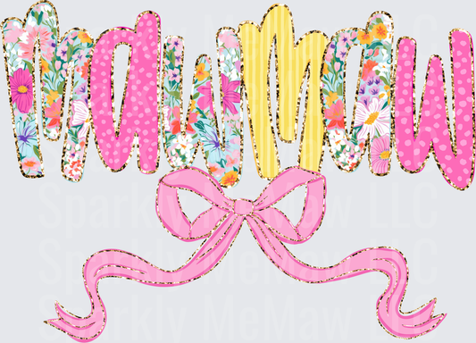 Girl Mom Floral Text with Pink Bow UV DTF Decal