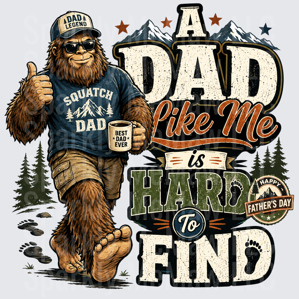 Bigfoot Sasquatch Dad Like Me Is Hard To Find Father's Day Design This is a UV DTF decal