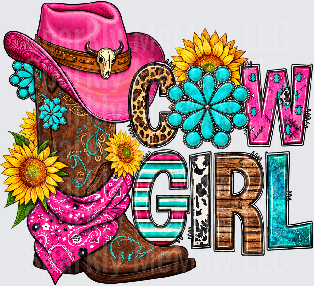 Cowgirl Western Boot Design UV DTF DECAL (HARD SMOOTH SURFACE)