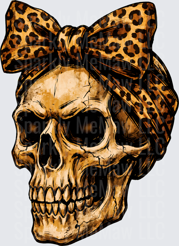 Skull Leopard Bow UV DTF Decal