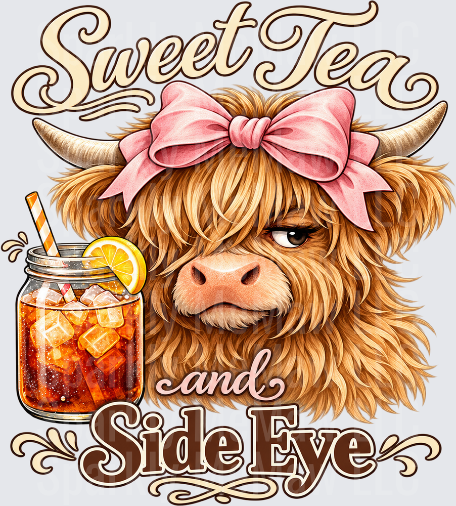 Sweet Tea Side Eye Highland Cow UV DTF DECAL (HARD SMOOTH SURFACE)