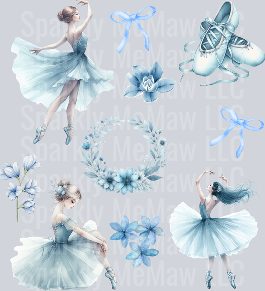 blue pastel ballerina uv dtf element sheet