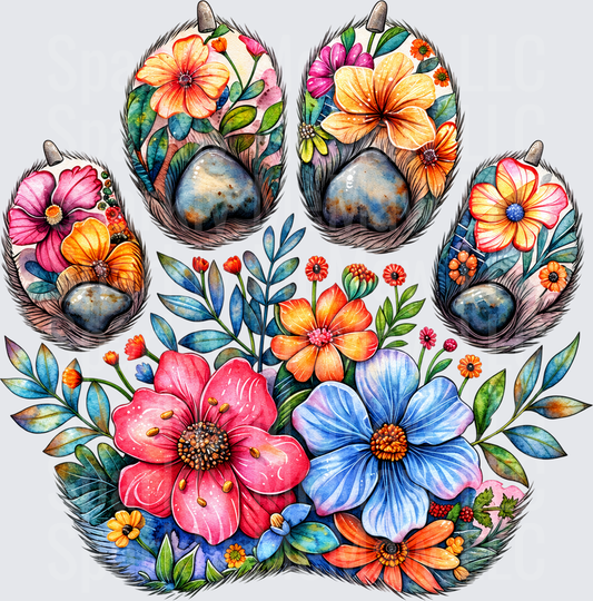 Floral Dog Paw Print is a DTF Transfer for Fabrics