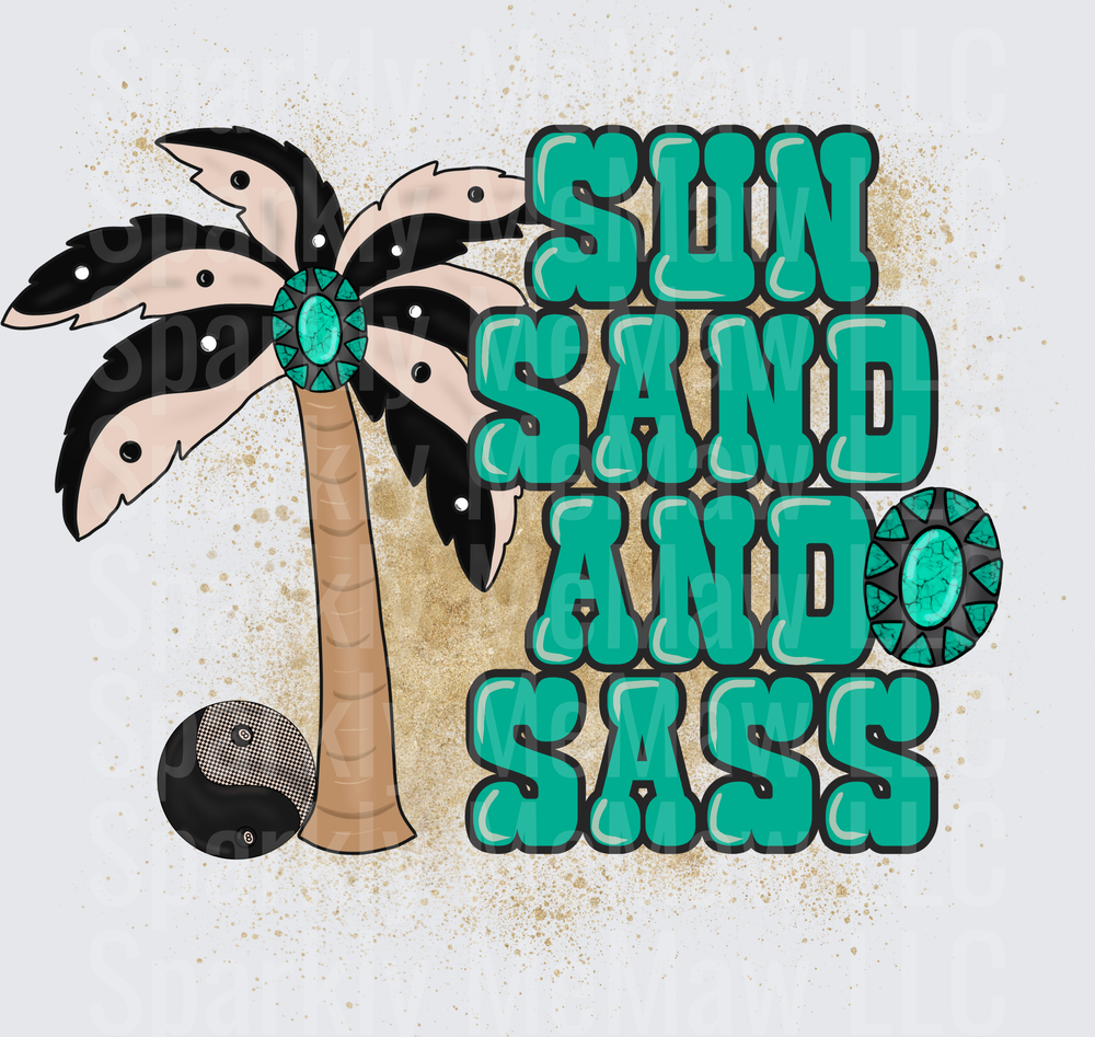 Sun Sand and Sass Tropical Palm Tree Beach Vibes UV DTF Decal