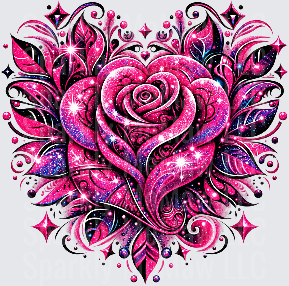 Glittery Pink Rose Heart UV DTF DECAL (HARD SMOOTH SURFACE)