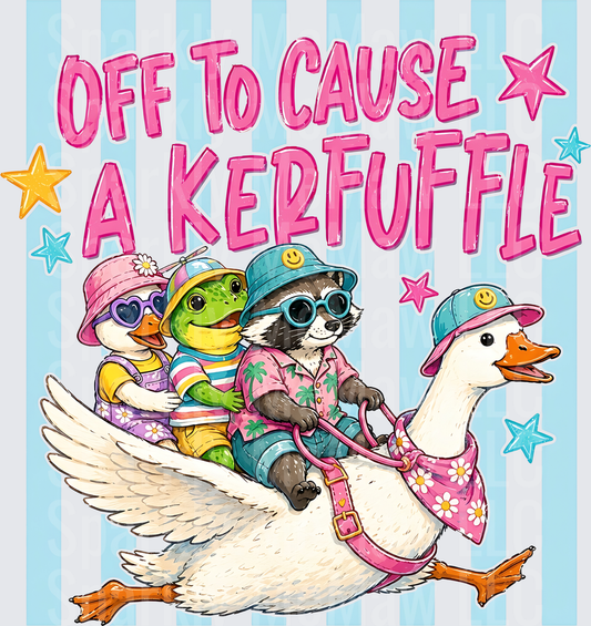 Off To Cause A Kerfuffle Animals Riding Goose with Stars UV DTF Decal