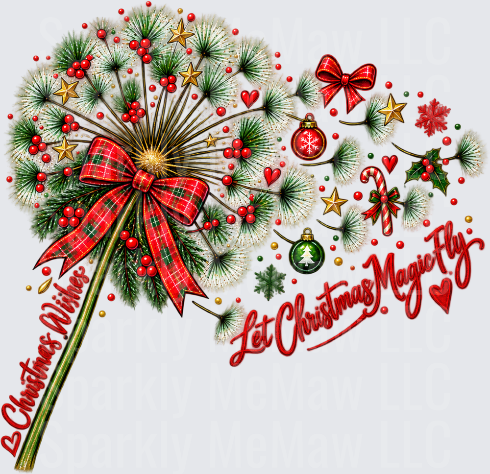 Christmas Wishes Dandelion Magic UV DTF DECAL (HARD SMOOTH SURFACE)
